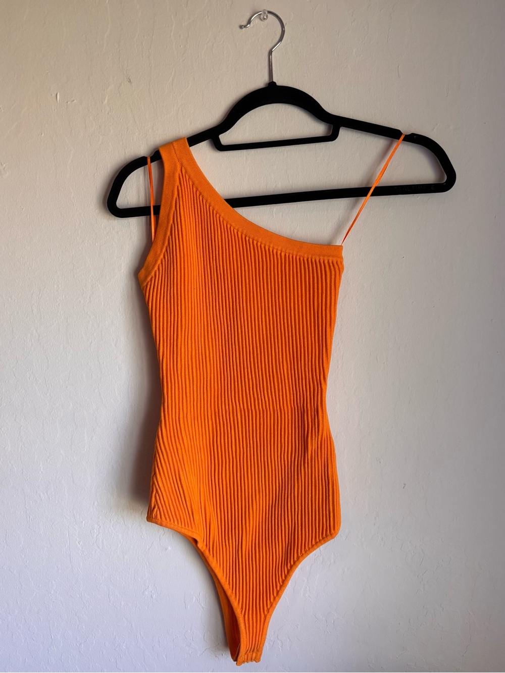 Guess One-Shoulder Ribbed Bodysuit in Bright Orange